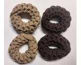 Haarelastieken zonder metaal, geweven , Ø ca 4 cm. 2 st Bruin en 2 st. Taupe