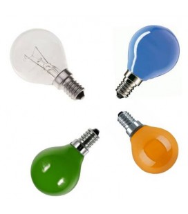 Kogellampje E14 15W 230V. Diverse kleuren